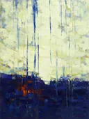 Abstract landschap in indigo en kalkwit
