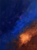 Abstract landschap in indigo en kopergloed