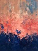 Abstract landschap in indigo en koraalroze