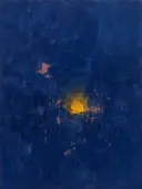 Abstract landschap in indigo en kurkuma