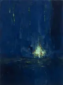Abstract landschap in indigo en mint