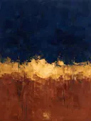 Abstract landschap in indigo en oker