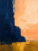 Abstract landschap in indigo en perzik