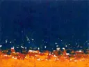 Indigo en saffraan met lage gloed, abstract schilderij met het paletmes