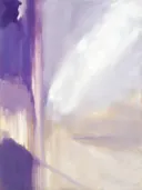 Abstract schilderij, ingezogen banen aan de linkerrand in lila en zilver