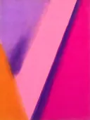 Abstract schilderij, ingezogen banen aan de rechterrand in vol magenta
