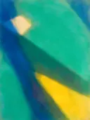 Abstract schilderij, ingezogen banen buiten beeld in vol turquoise