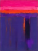 Abstract schilderij, ingezogen banen hoog in beeld in vol magenta