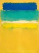 Abstract schilderij, ingezogen banen hoog in beeld in vol turquoise