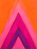 Abstract schilderij, ingezogen banen in het midden in vol magenta