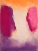 Abstract schilderij, ingezogen banen in twee massa's in vol magenta