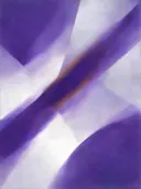 Abstract schilderij, ingezogen banen op de diagonaal in lila en zilver