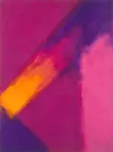 Abstract schilderij, ingezogen banen op de diagonaal in vol magenta