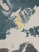 Abstract expressionistisch schilderij met teal inktvlekken en goud