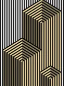 Abstract art deco schilderij met isometrische gestreepte kubussen