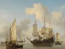 Landschapsschilderij 'Jacht van de West-Indische Compagnie' naar Willem van de Velde