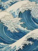Close-up illustratie van een Japanse golf in verschillende blauwtinten.