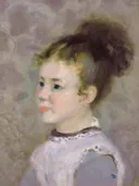 Jeanne Sisley, by van Pierre-Auguste Renoir: portret met meisje, kind, opgestoken haar en kraag, in gedempt roze en grijs