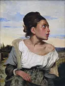 Jong weesmeisje op het kerkhof van Eugène Delacroix: portret met begraafplaats, vrouwen en hemelgewelf