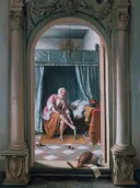 Jonge vrouw, die een kous aantrekt van Jan Steen: portret met vrouwen