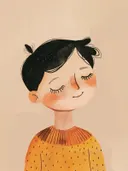 Portret van een jongen met gesloten ogen in een oranje trui