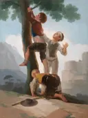Jongens die in een boom klimmen van Francisco Goya: figuren met jongen
