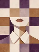 Kaaklijn en kraag in aubergine, mid-century modern schilderij