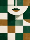 Kaaklijn en kraag in bosgroen, mid-century modern schilderij