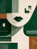 Kaaklijn en kraag in bosgroen, mid-century modern schilderij