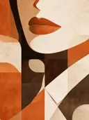 Kaaklijn en kraag in mandarijn, mid-century modern schilderij