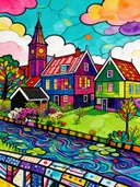 Kaapstad, Bo-Kaap in bonte kleuren, schilderij van Kaapstad