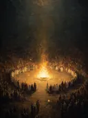 Schilderij van een kaarsenkring in het bos