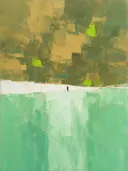 Abstract schilderij met het paletmes in kaki en mint