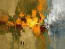 Kaki en saffraan met gouden naad, abstract schilderij met het paletmes