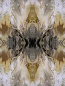Symmetrisch kaleidoscooppatroon in goud- en grijstinten.