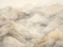 Waterverf landschap van crèmekleurige bergruggen met een zandkleurige voorgrond.