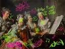 Graffiti-kunstwerk 'Kamermuziek Graffiti Editie', klassiek portret met street-art overspoten