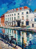 Kampen, IJssel in kleurrijk modern, schilderij van Kampen