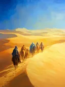 Karavaan met kamelen door woestijnduinen