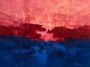 Abstract landschap in karmozijn en rosé