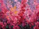 Schilderij van een karmozijnrood bloemenveld