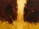 Abstract landschap in kastanjebruin en goud