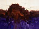Abstract landschap in kastanjebruin en ivoor
