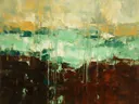 Abstract landschap in kastanjebruin en mint