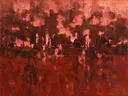 Abstract landschap in kastanjebruin en rosé
