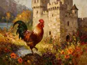 Kasteel van dichtbij in zacht een bloementuin, schilderij van kasteel van dichtbij