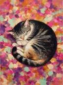 Schilderij: kat in fel magenta