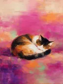 Schilderij: kat in houding, magenta