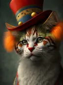 Surrealistisch schilderij van een kat met hoed