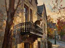 Kat op het balkon van een Parijse gevel, landschap schilderij